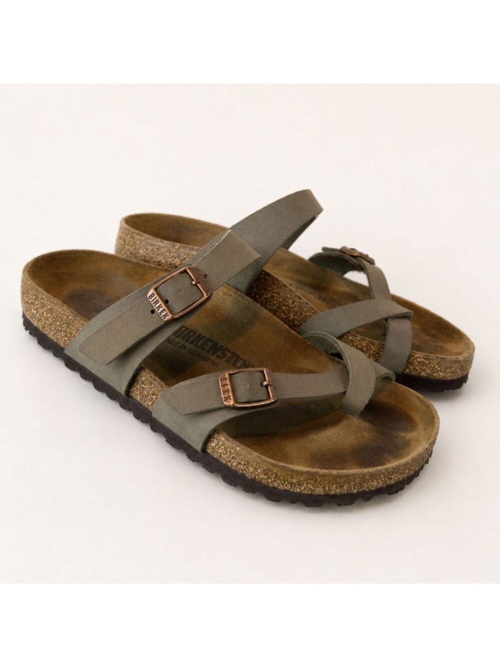 Birkenstock Olive Green Cross-Strap Sandals with Cork Footbed